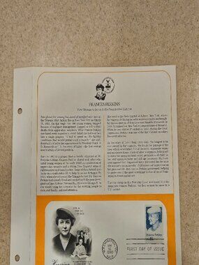 RARE COLLECTIBLE USPS 1ST DAY ISSUE COVER FRANCES PERKINS 1st WOMEN STAMP FDC